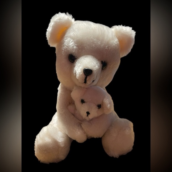 Vintage 1977 Dakin Nature Babies White Bear & Cub Plush Set 9” Hugging Toy - Picture 2 of 7
